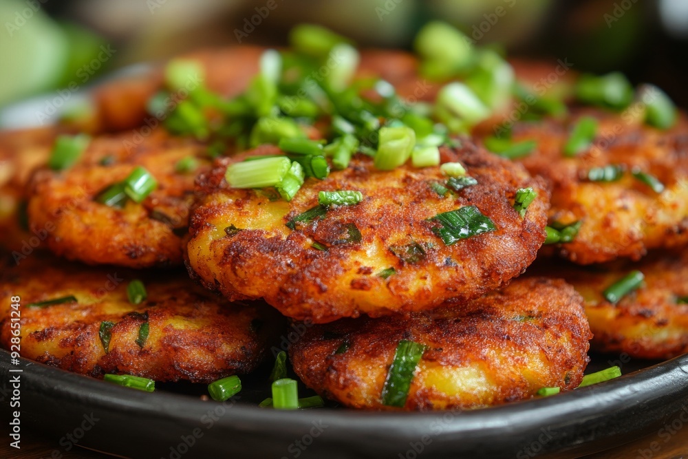 Potato Fritters, Mashed potatoes mixed with minced meat, green onions, and spices, then shaped into patties and deep-fried until golden brown. Potato Fritters, Mashed potatoes mixed with minced meat, green onions, and spices, then shaped into patties and deep-fried until golden brown.