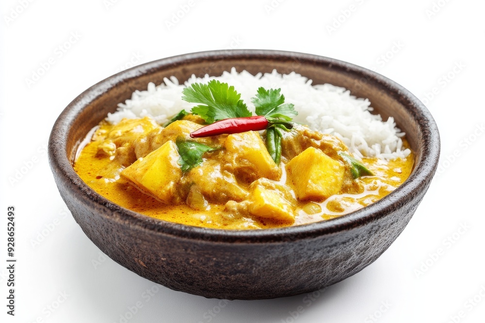 Young Jackfruit Curry, A coconut milk-based curry made with young jackfruit, isolated on white background Young Jackfruit Curry, A coconut milk-based curry made with young jackfruit, isolated on white background