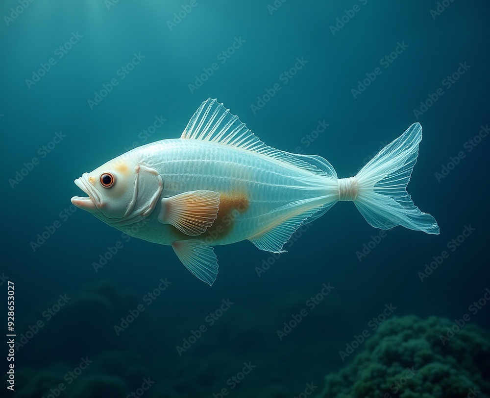Fototapeta premium Ghost of the Ocean: A Plastic Bag Fish Haunts Our Seas