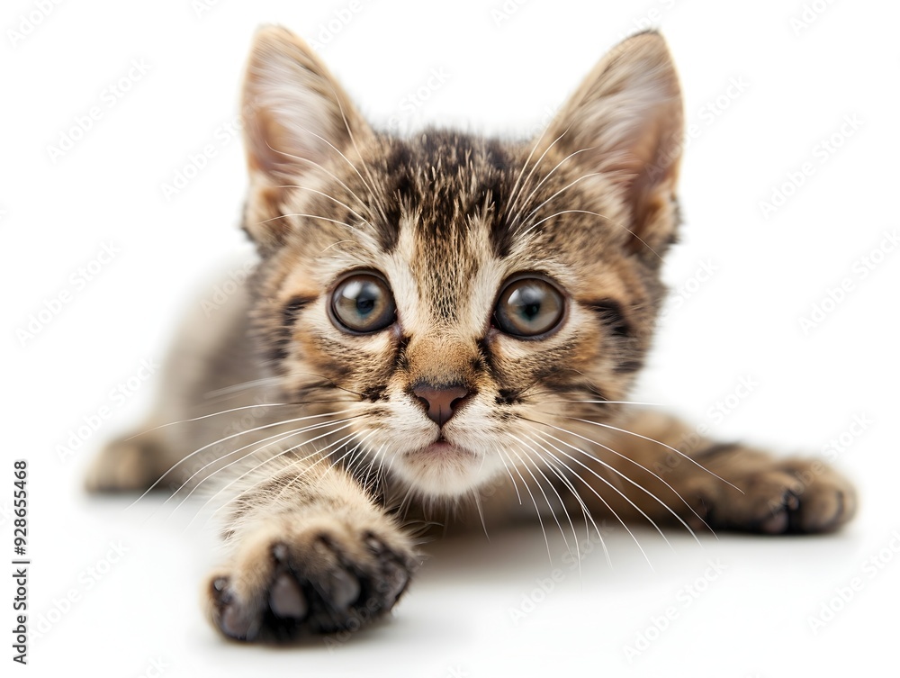 Obraz premium Playful Kitten with Curious Eyes Reaching Out Isolated on White Background