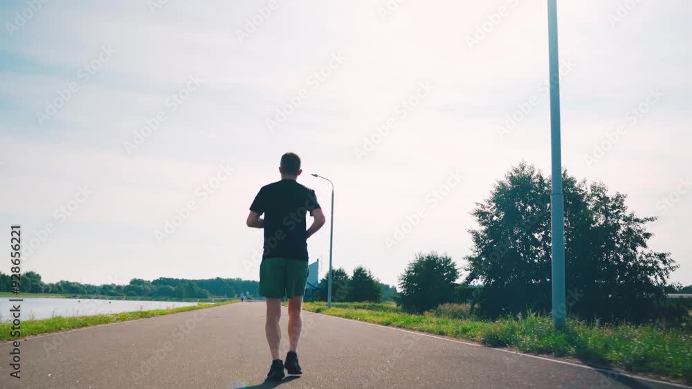 Runner run. Active confident hardy man running. Back view, daylight ...