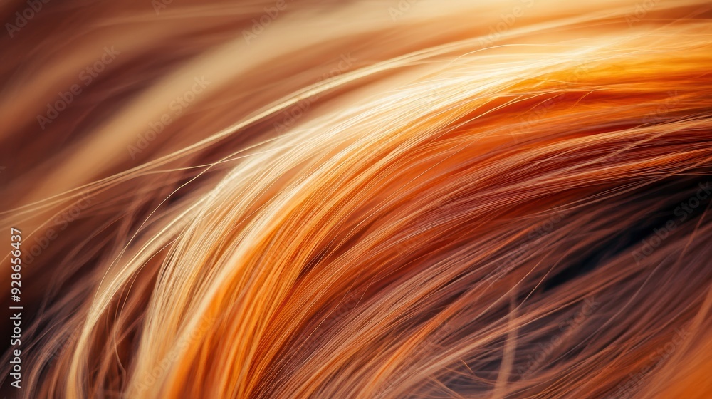 Close-up view of flowing orange hair, showcasing beautiful texture and vibrant colors in natural light. Close-up view of flowing orange hair, showcasing beautiful texture and vibrant colors in natural light.