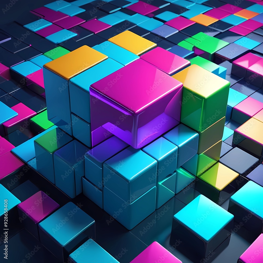 Obraz premium Futuristic 3D Puzzle with Block Effect Cutting-Edge Design