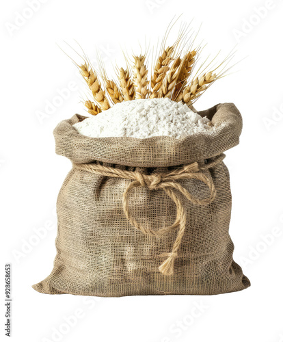 flour in burlap sack isolated on white or transparent png photo