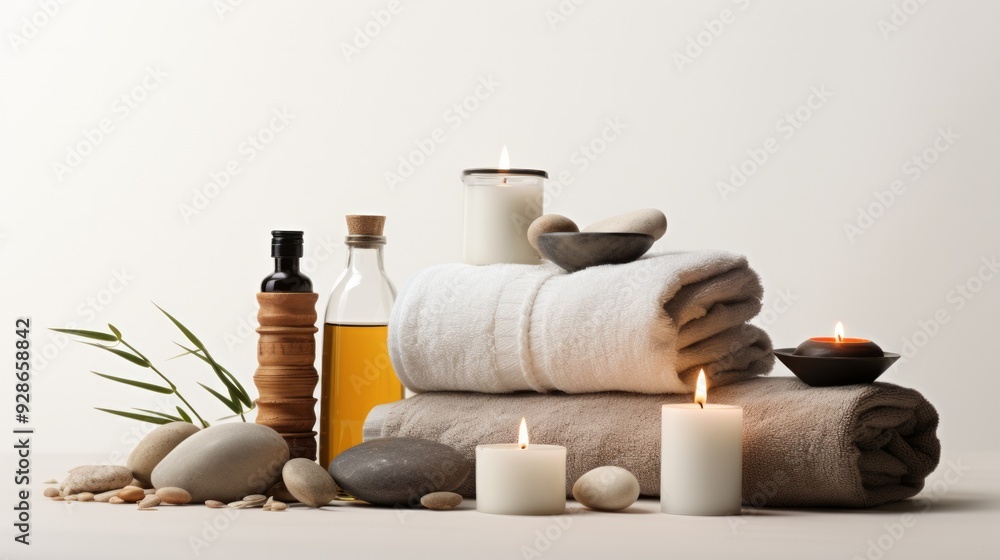 Beauty treatment items for spa procedures on white wooden table. Neural network ai generated art Beauty treatment items for spa procedures on white wooden table. Neural network ai generated art