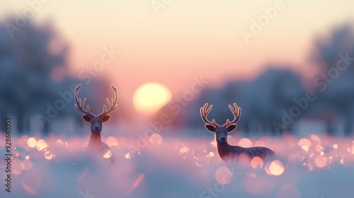 Wallpaper Mural A pair of deer standing in a snow-covered meadow, with a soft winter sunrise in the background. The peaceful scene captures the natural beauty and quiet elegance of winter wildlife. Torontodigital.ca