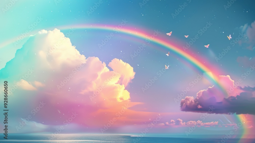 A colorful digital illustration capturing the magic of a double rainbow against a stormy, dramatic sky. A colorful digital illustration capturing the magic of a double rainbow against a stormy, dramatic sky.