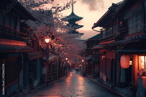 Japan travel image with cherry blossoms in Tokyo and Kyoto. photo