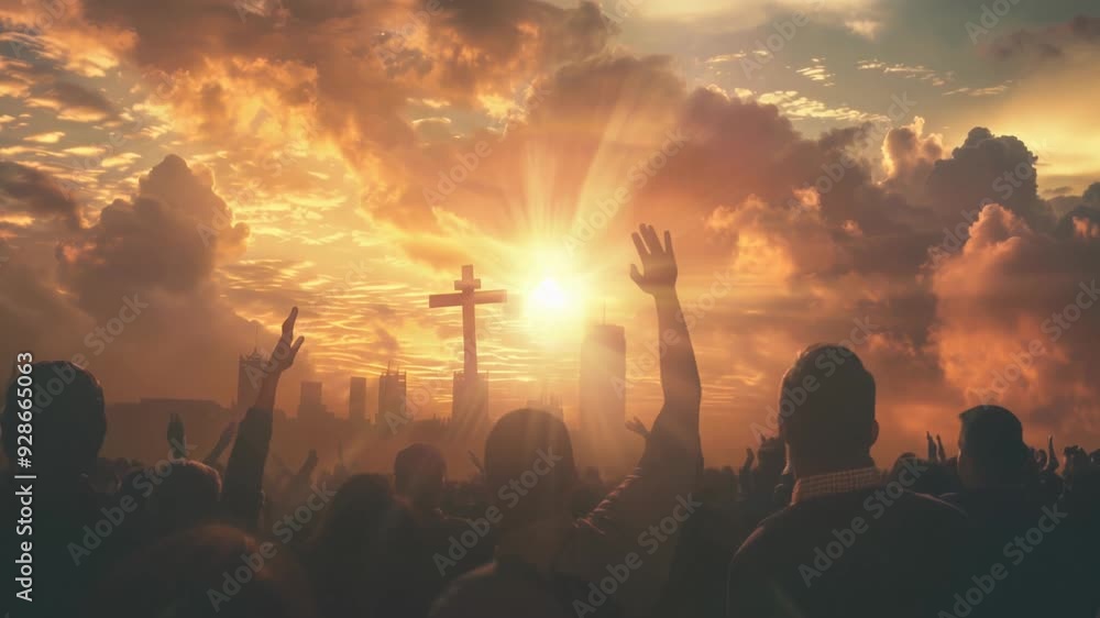 Christian worship, hands reaching holy cross Christian worship, hands reaching holy cross