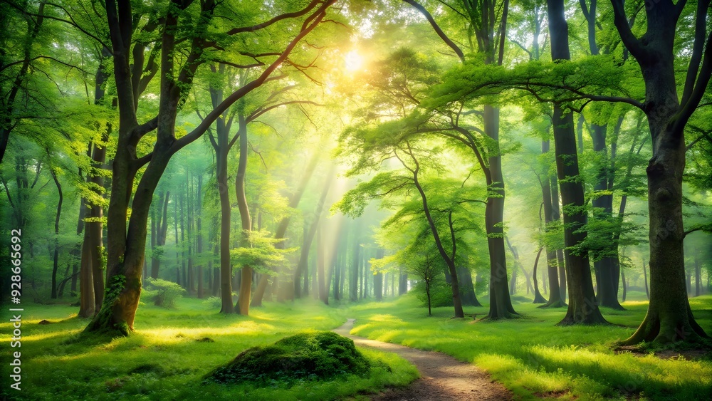 Serene forest landscape with lush green trees and a peaceful atmosphere, Waldlandschaft, woodland, nature, trees Serene forest landscape with lush green trees and a peaceful atmosphere, Waldlandschaft, woodland, nature, trees