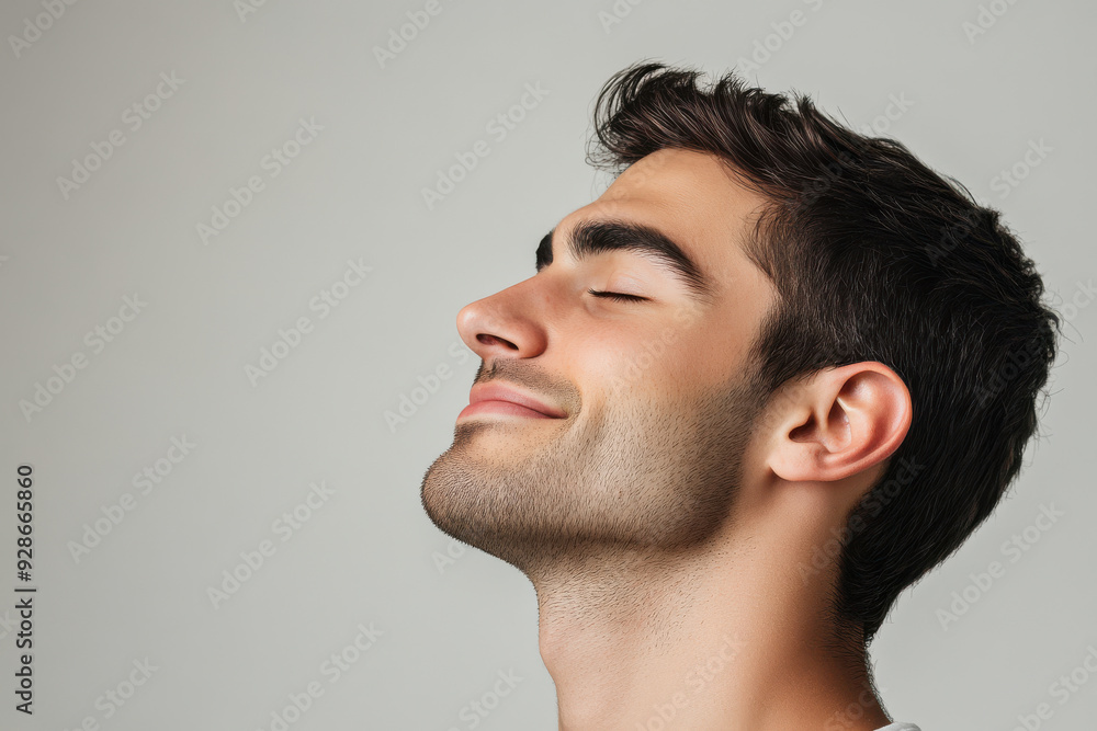 Fototapeta premium A close up of a man's face with his eyes closed