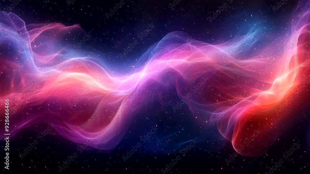 Vibrant pink and blue cosmic waves flowing through the dark expanse of space. Celestial phenomenon concept. Seamless looping time-lapse video background. Vibrant pink and blue cosmic waves flowing through the dark expanse of space. Celestial phenomenon concept. Seamless looping time-lapse video background.
