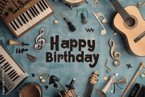 Music-Themed Collage: A melodious collage with photos of music-themed birthday parties, instruments, and dancing. 