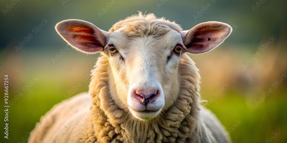 Obraz premium Sheep staring directly at the camera, sheep, farm animal, woolly, livestock, fluffy, mammal, curious, cute, nature, portrait