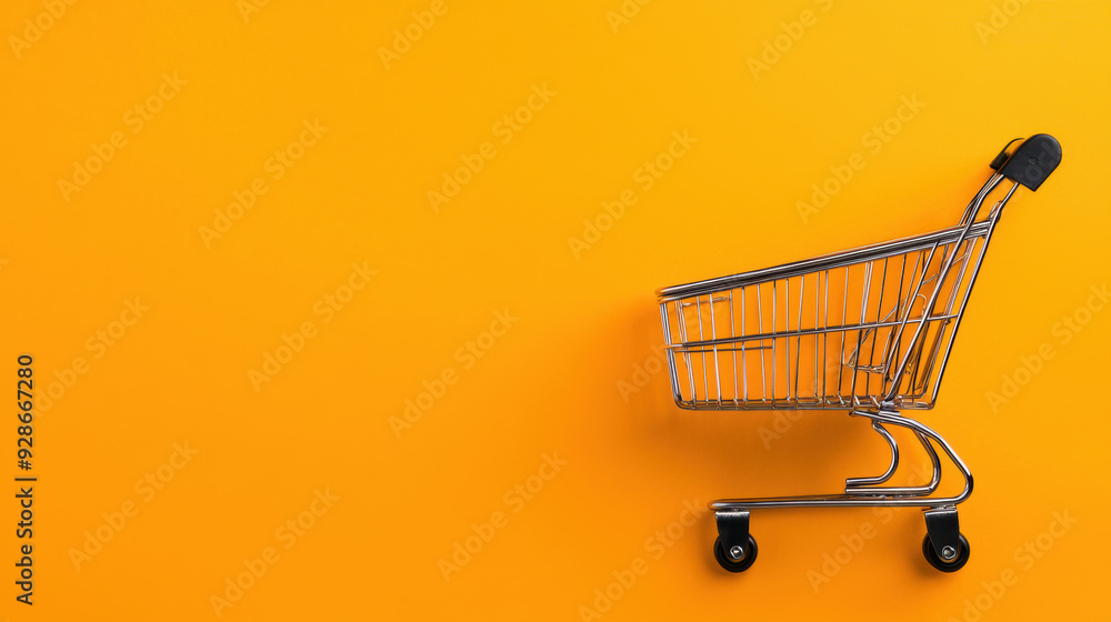 Empty shopping cart against a bright orange background, symbolizing retail, commerce, and consumerism. Ideal for business and marketing concepts. Empty shopping cart against a bright orange background, symbolizing retail, commerce, and consumerism. Ideal for business and marketing concepts.