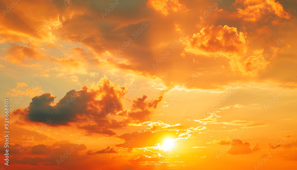 Orange sky with sun and clouds during hot summer weather Orange sky with sun and clouds during hot summer weather