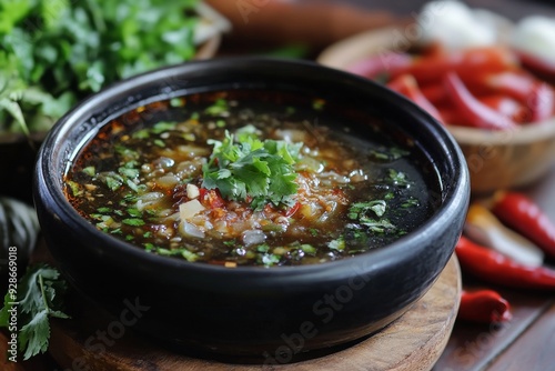 Pasuruan Black Soup, East Java, is similar to other East Javanese rawon but may include unique local spices and ingredients, giving it a distinct flavor. photo