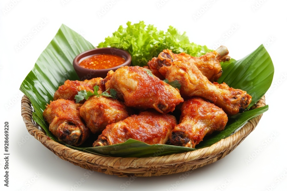 Pop Chicken, A unique Padang dish where chicken is boiled with spices until tender, then briefly fried before serving. isolated on white background Pop Chicken, A unique Padang dish where chicken is boiled with spices until tender, then briefly fried before serving. isolated on white background