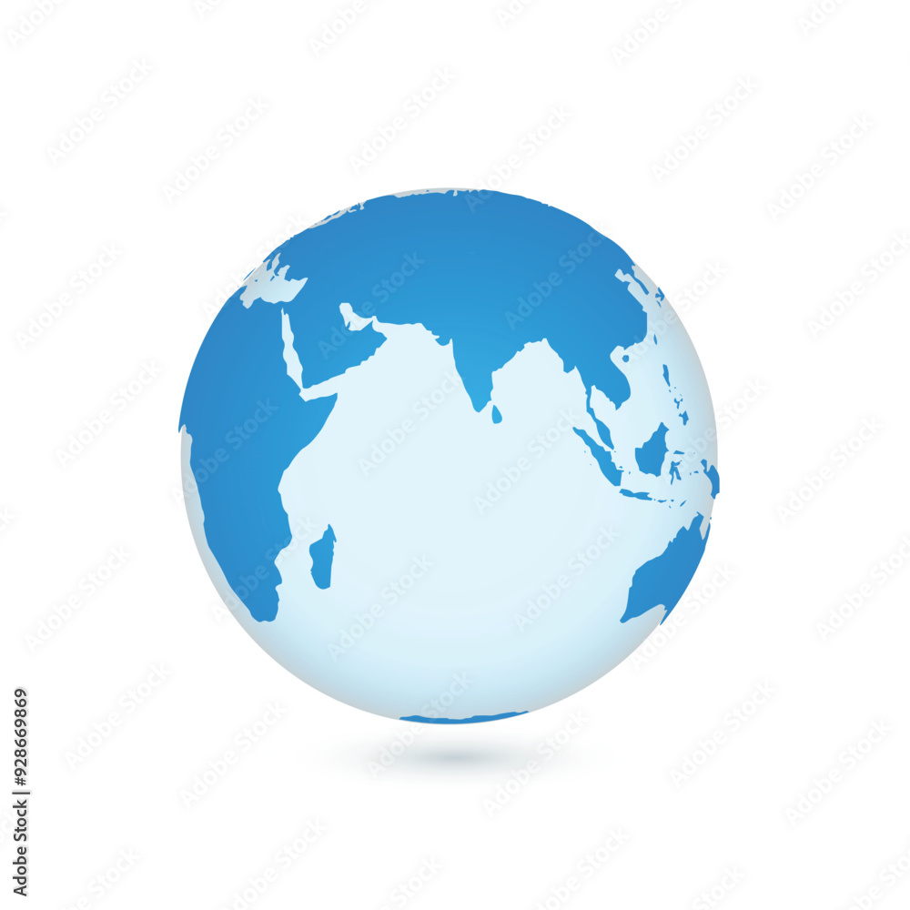 Transparent globe depicting the earth with a focus on the Indian Ocean region, isolated against a plain background Transparent globe depicting the earth with a focus on the Indian Ocean region, isolated against a plain background