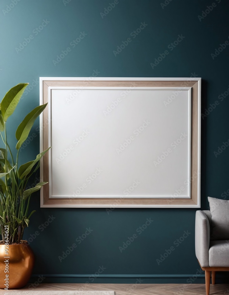 A white framed picture hangs on a wall next to a couch A white framed picture hangs on a wall next to a couch