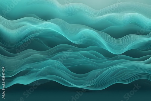 Soft flowing sound waves in shades of teal turquoise and aqua creating a soothing effect, AI Generated