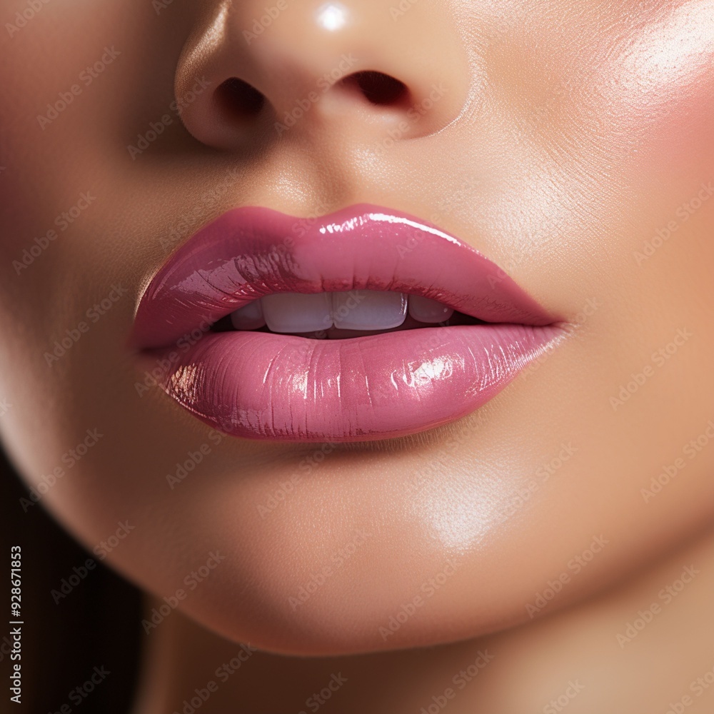 Fototapeta premium Close up of a woman's lips with soft pink color, showcasing smooth texture, natural beauty, and elegance, perfect for beauty, makeup, and cosmetic designs