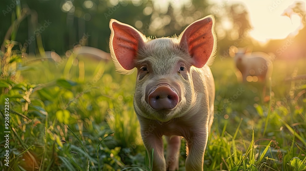 Cute pig on a farm in summer friendly Cute pig on a farm in summer friendly