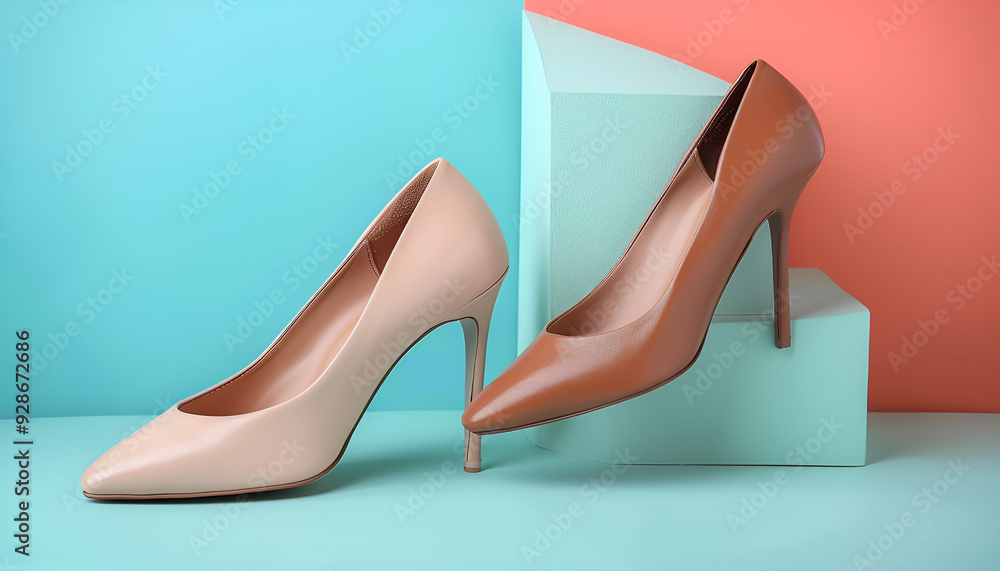 Pair of female shoes on color background Pair of female shoes on color background