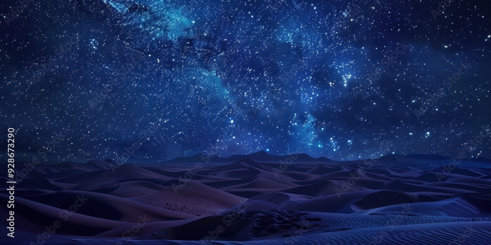 Fototapeta premium A serene desert landscape under a breathtaking starry night sky, inviting awe and wonder in a tranquil atmosphere.
