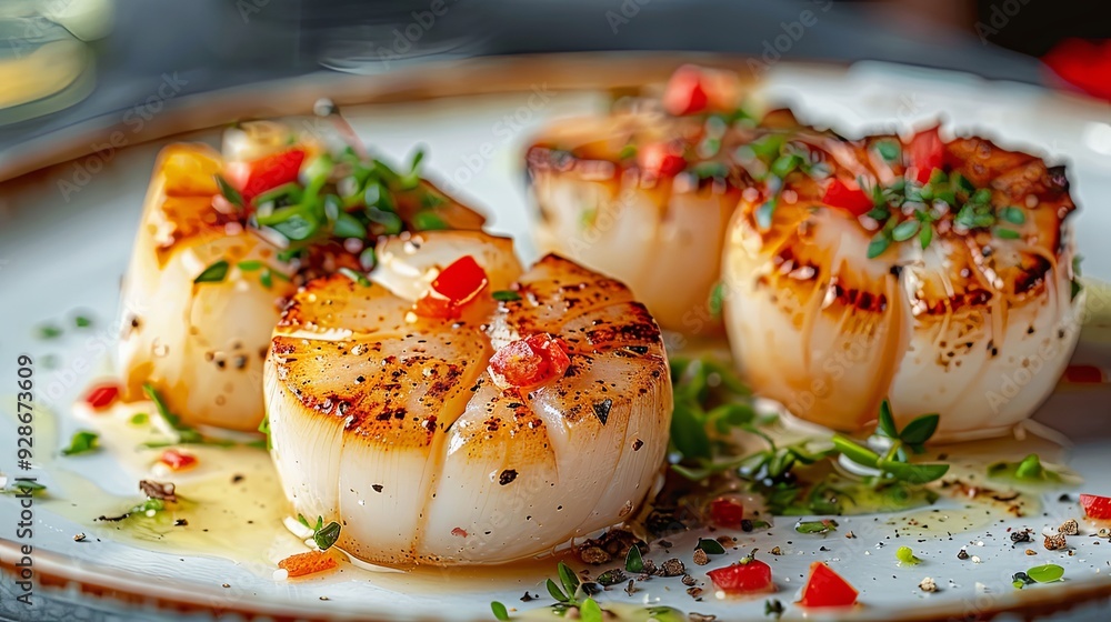 Delicious scallops in a restaurant Delicious scallops in a restaurant