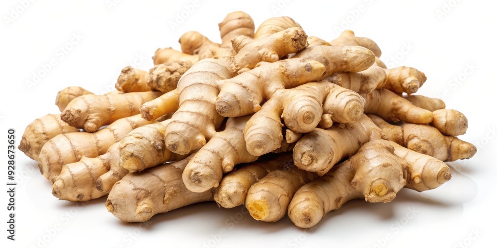 A Close-Up of Ginger Roots, White Background, Stacked, Natural , ginger, root, spice A Close-Up of Ginger Roots, White Background, Stacked, Natural , ginger, root, spice