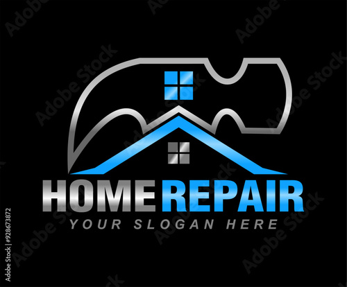 Home repair, maintenance and building construction logo design template, illustration vector home services renovation black background