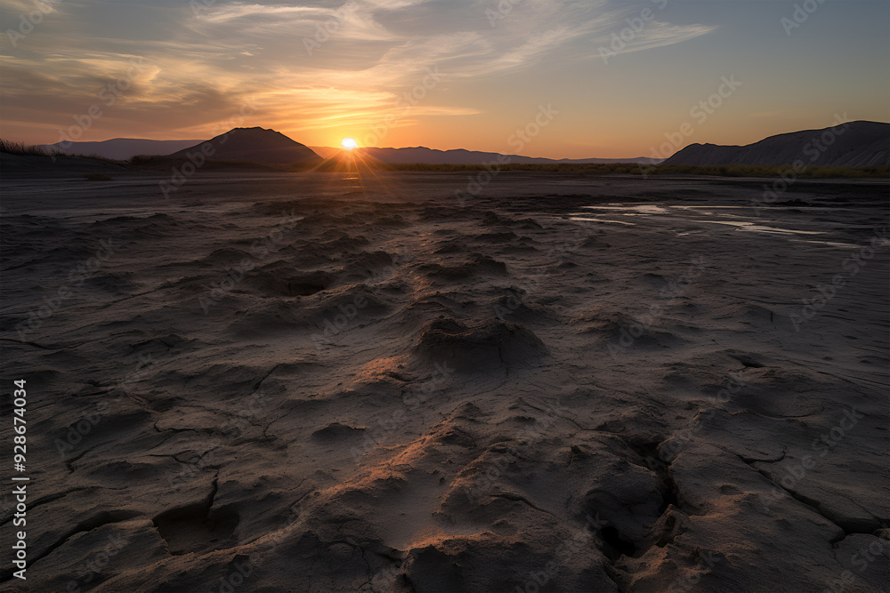 Obraz premium The evening sun reflected the parched, parched ground.