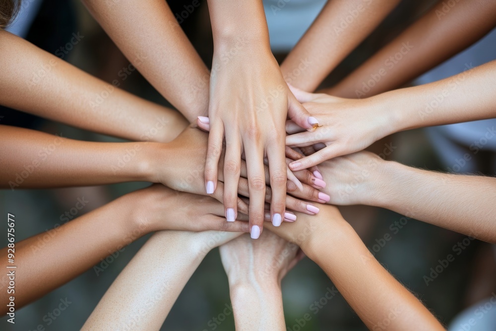 Support, community and teamwork with business women for goals, collaboration and girl power. Growth, empowerment and management with hands of employee, Generative AI Support, community and teamwork with business women for goals, collaboration and girl power. Growth, empowerment and management with hands of employee, Generative AI