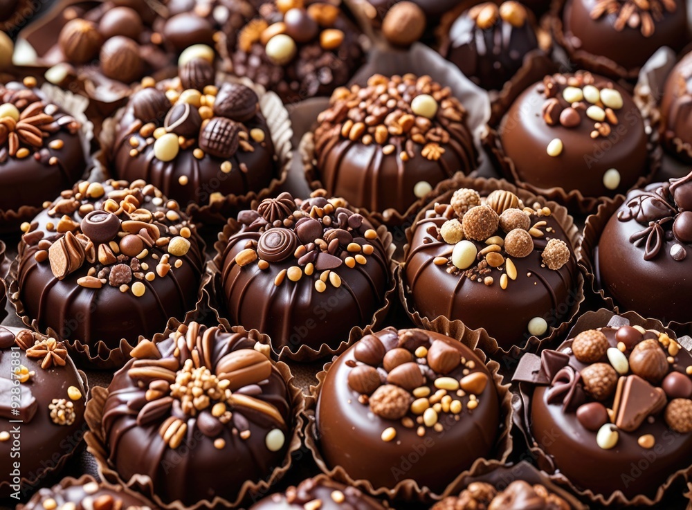 Handmade chocolate collection with an array of delicious pralines Handmade chocolate collection with an array of delicious pralines