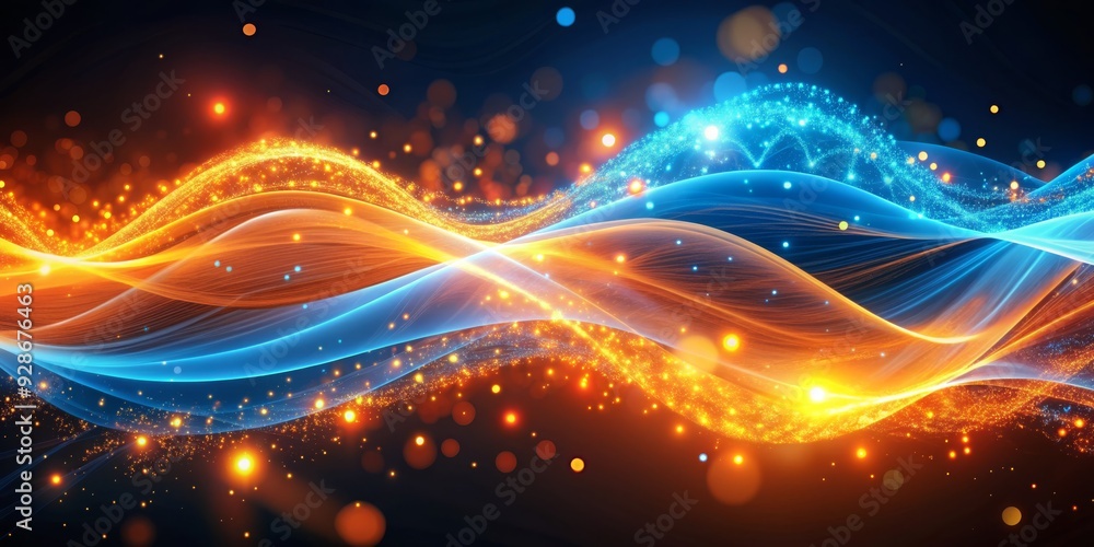 Abstract Blue and Orange Waves with Shimmering Lights, abstract , background , texture , digital art Abstract Blue and Orange Waves with Shimmering Lights, abstract , background , texture , digital art