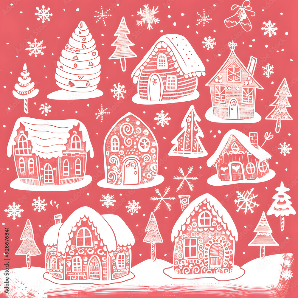 New Year's and Christmas festival cards in a 2D doodle illustrator style on pastel color backgrounds for graphic advertising. New Year's and Christmas festival cards in a 2D doodle illustrator style on pastel color backgrounds for graphic advertising.