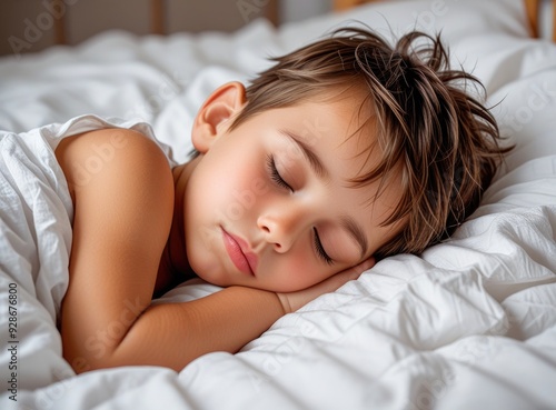 A little boy resting peacefully in his bed