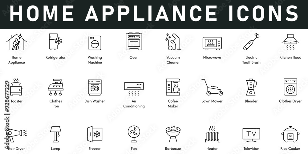 Home appliance Icons vector illustration with thin line editable stroke ...