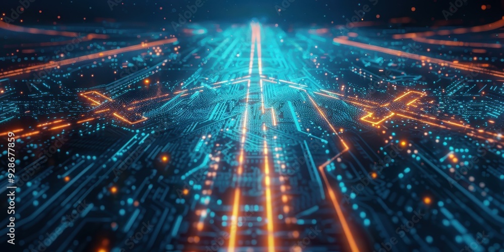 A vibrant digital landscape featuring glowing lines and circuits, symbolizing technology and innovation in a futuristic setting. A vibrant digital landscape featuring glowing lines and circuits, symbolizing technology and innovation in a futuristic setting.