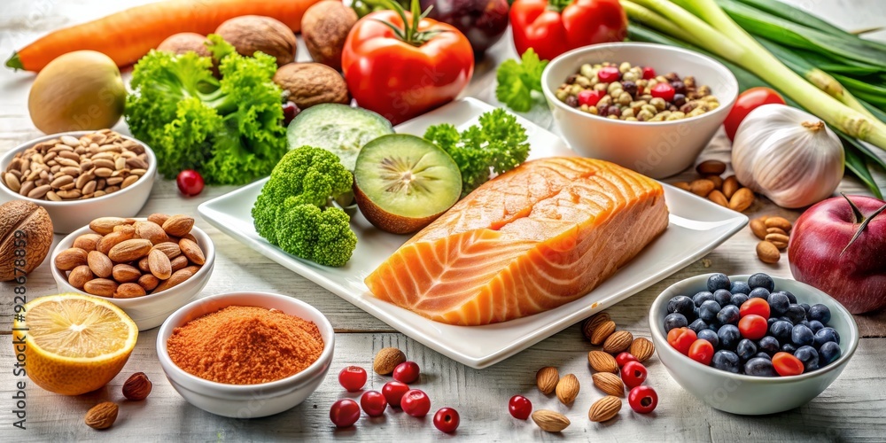 Aromatic Salmon and Fruit Medley with Colorful Accents, salmon, fruit, healthy, diet Aromatic Salmon and Fruit Medley with Colorful Accents, salmon, fruit, healthy, diet