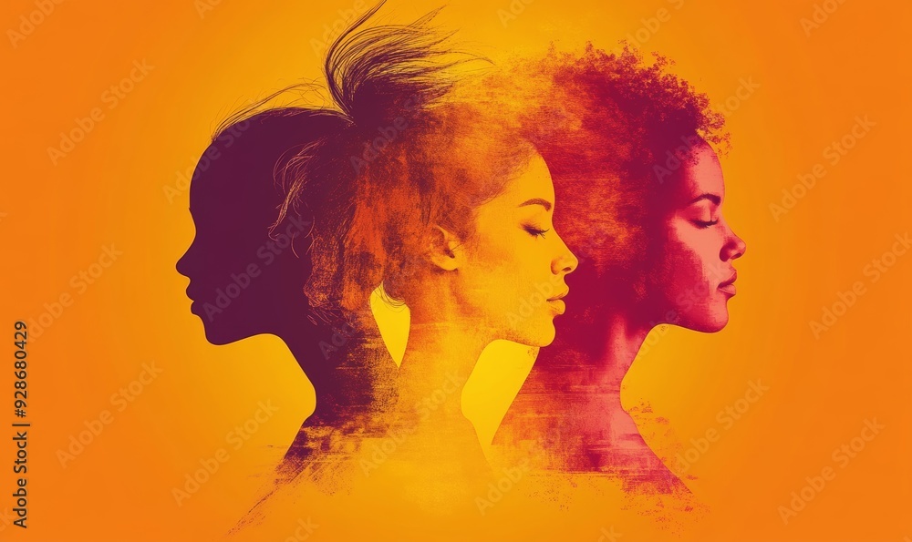 Women's Day card with three women silhouettes of different ethnicities, races and cultures. Women's friendship, union of feminists or sisterhood, community. Female solidarity, Generative AI Women's Day card with three women silhouettes of different ethnicities, races and cultures. Women's friendship, union of feminists or sisterhood, community. Female solidarity, Generative AI