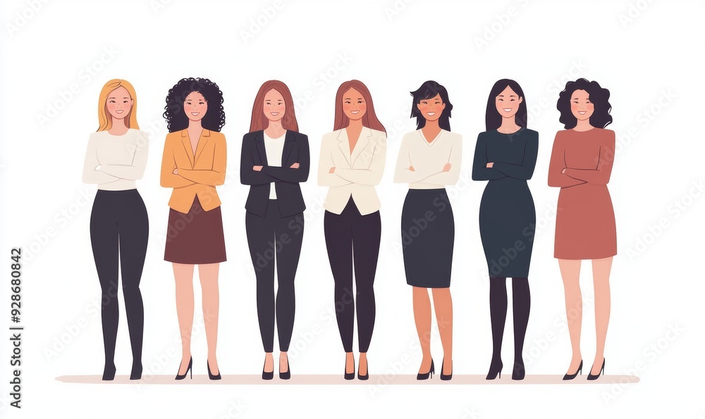 Fototapeta premium Confident businesswomen stand together. Strong females entrepreneurs support each other. Concept of equitable participation of women in politics and, Generative AI