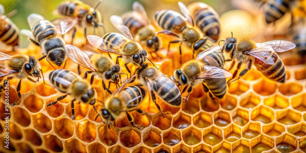 Busy Bees on Honeycomb, Macro Photography , Close Up , Honey Bees , Bee Hive Busy Bees on Honeycomb, Macro Photography , Close Up , Honey Bees , Bee Hive