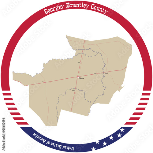 Map of Brantley County in Georgia, USA arranged in a circle.