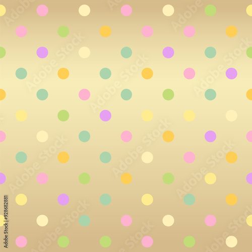 Celebration Polka Dot pattern, colorful dots on golden background, seamless texture