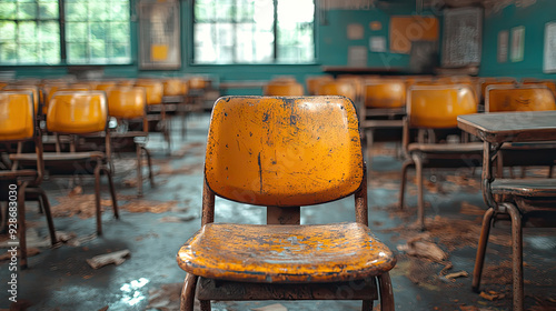 old school orange metal chairs 
