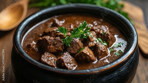 Authentic German Stew in a Rustic Kitchen Setting