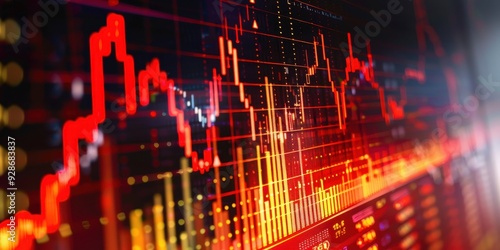 Dynamic stock market chart with red and yellow lines showcasing financial trends and data analytics.