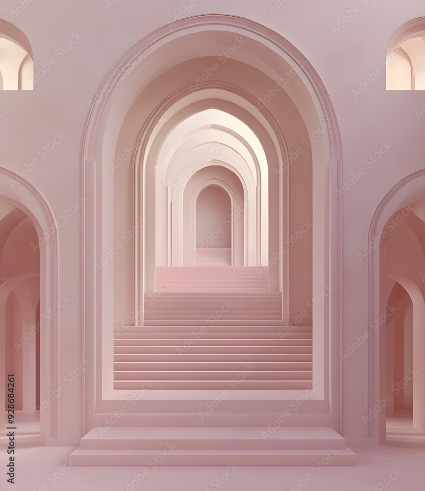 Fototapeta premium Pink Archway with Stairs Leading Upwards